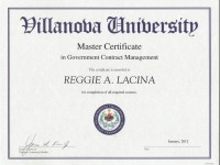 Villanova University_ Masters Certificate _ Government Contract Management_ Jan 2012